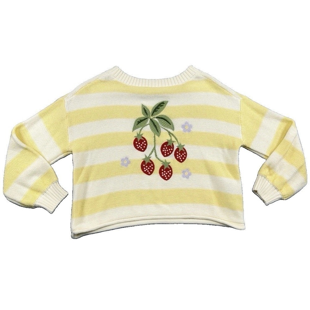 Old Navy Girl's Striped Strawberry Embroidered Knit Sweater M (8) Preppy Cottage